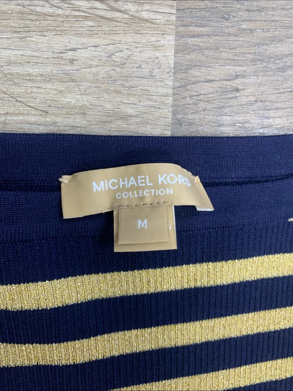 Michael Kors Navy and Yellow Striped Boatneck Sweater